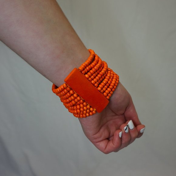 Orange Beeded Bangle - Picture 3 of 5